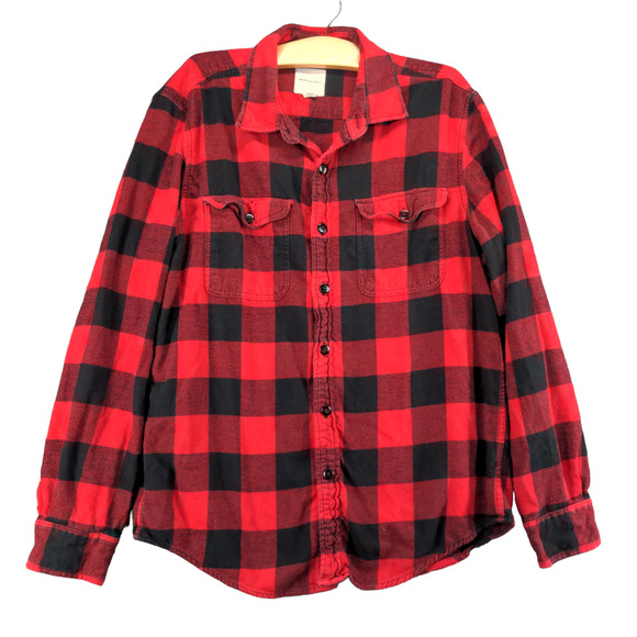 American Eagle Men's Button Up Shirt Red Checkered Large Long Sleeve Cotton - Picture 1 of 12